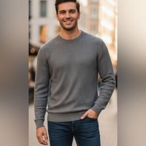Primark Waffle Knit Crew Neck Pullover Men's Grey Sweater Size Medium